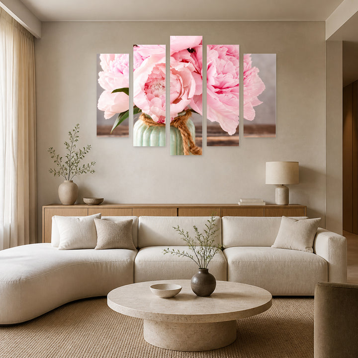 Give Flowers in Vivid Color — five-panel wall art in frontal interior | 5wallart 57661 M3