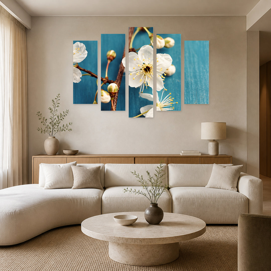 Burst Spring Landscape Study — five-panel wall art in alternate frontal interior | 5wallart 57664 M4