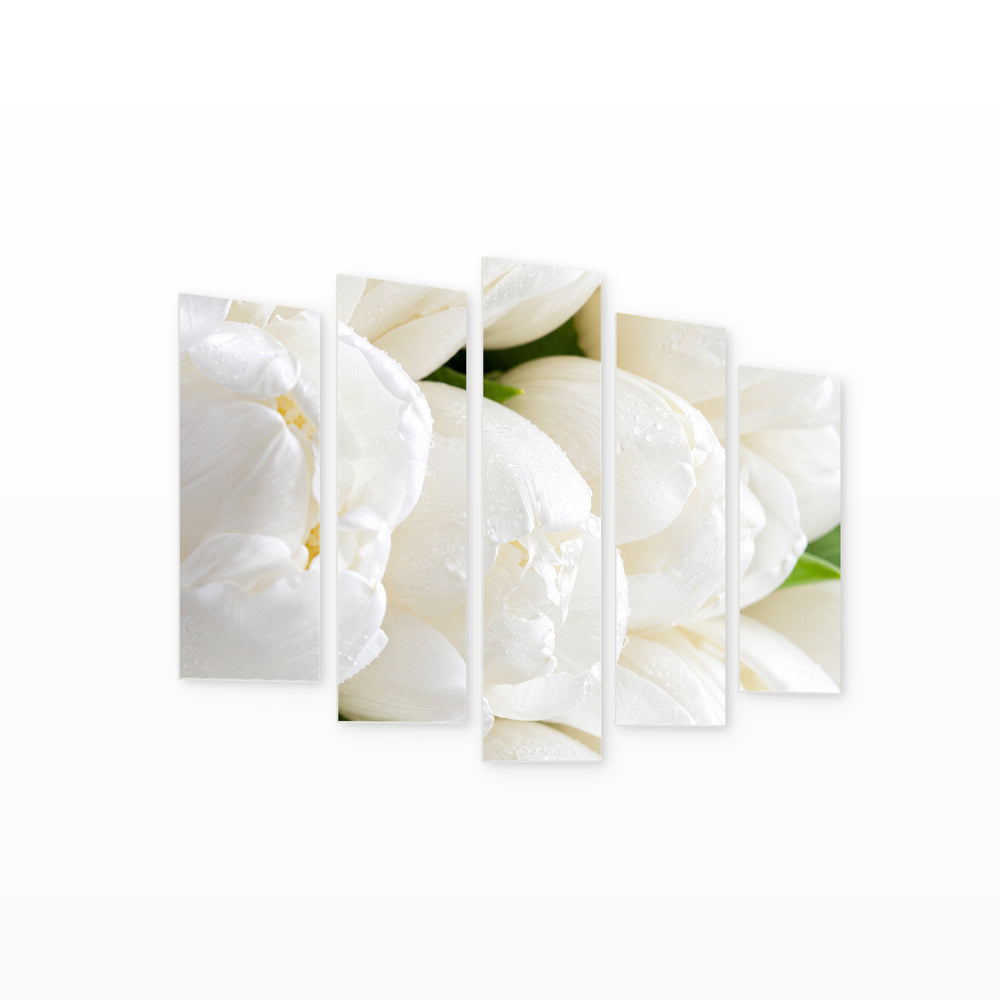 White Tulips in Winter — five-panel wall art on white background in perspective | 5wallart 57665 M1