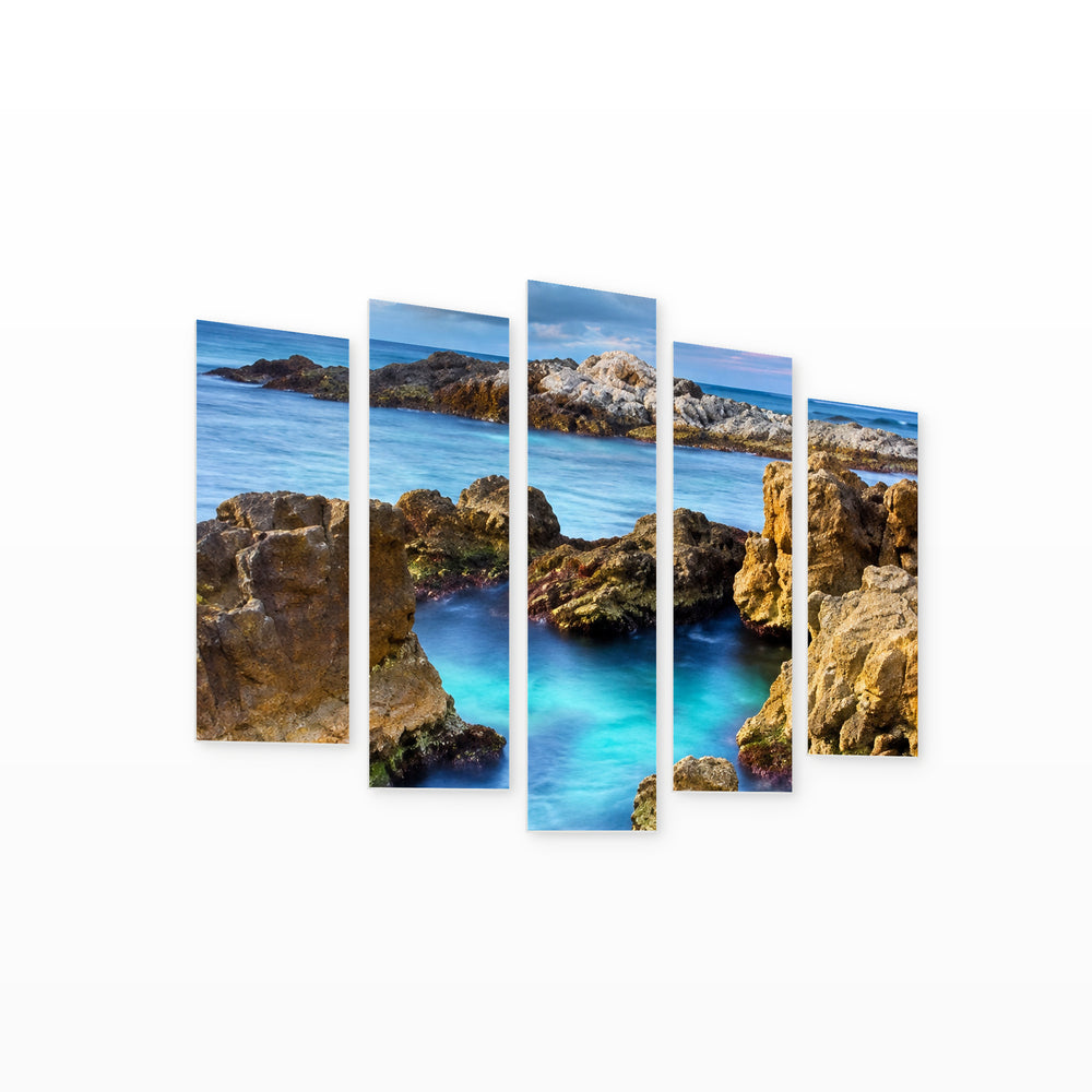 Echo of the Ocean with Dreamlike Atmosphere — five-panel wall art on white background in perspective | 5wallart 57666 M1