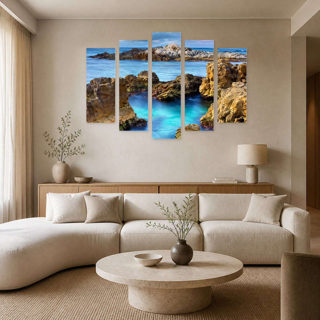 Echo of the Ocean with Dreamlike Atmosphere — five-panel wall art in alternate frontal interior | 5wallart 57666 M4