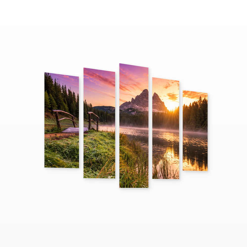 Natural Reflection in Serene Light — five-panel wall art on white background in perspective | 5wallart 57667 M1