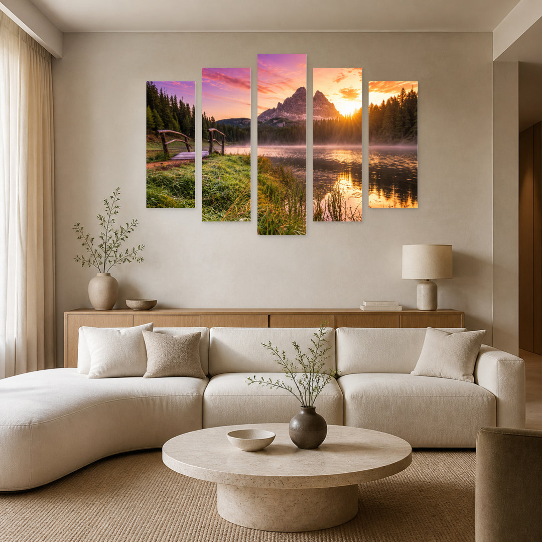 Natural Reflection in Serene Light — five-panel wall art in frontal interior | 5wallart 57667 M3