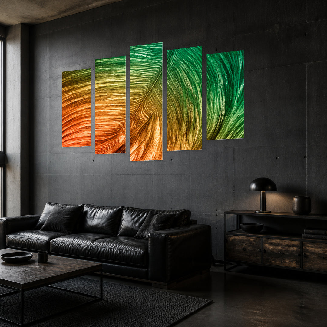 Outstretched Desires with Geometric Rhythm — five-panel wall art in perspective interior | 5wallart 57668 M2