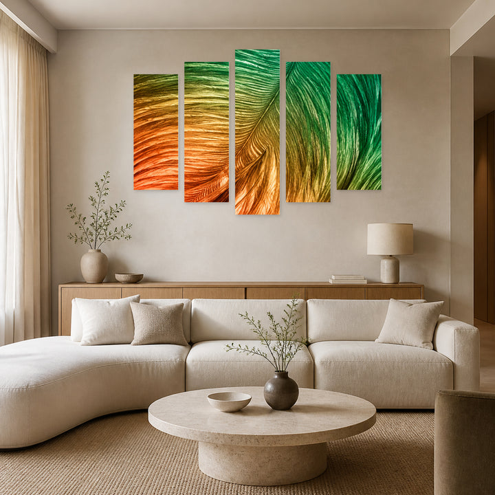 Outstretched Desires with Geometric Rhythm — five-panel wall art in alternate frontal interior | 5wallart 57668 M4