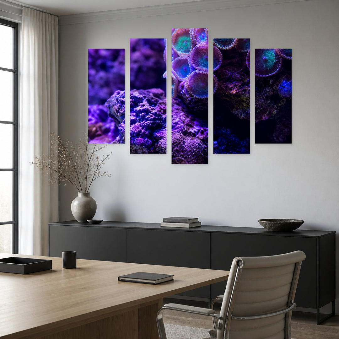 Ocean Floor in Serene Light — five-panel wall art in alternate frontal interior | 5wallart 57669 M4
