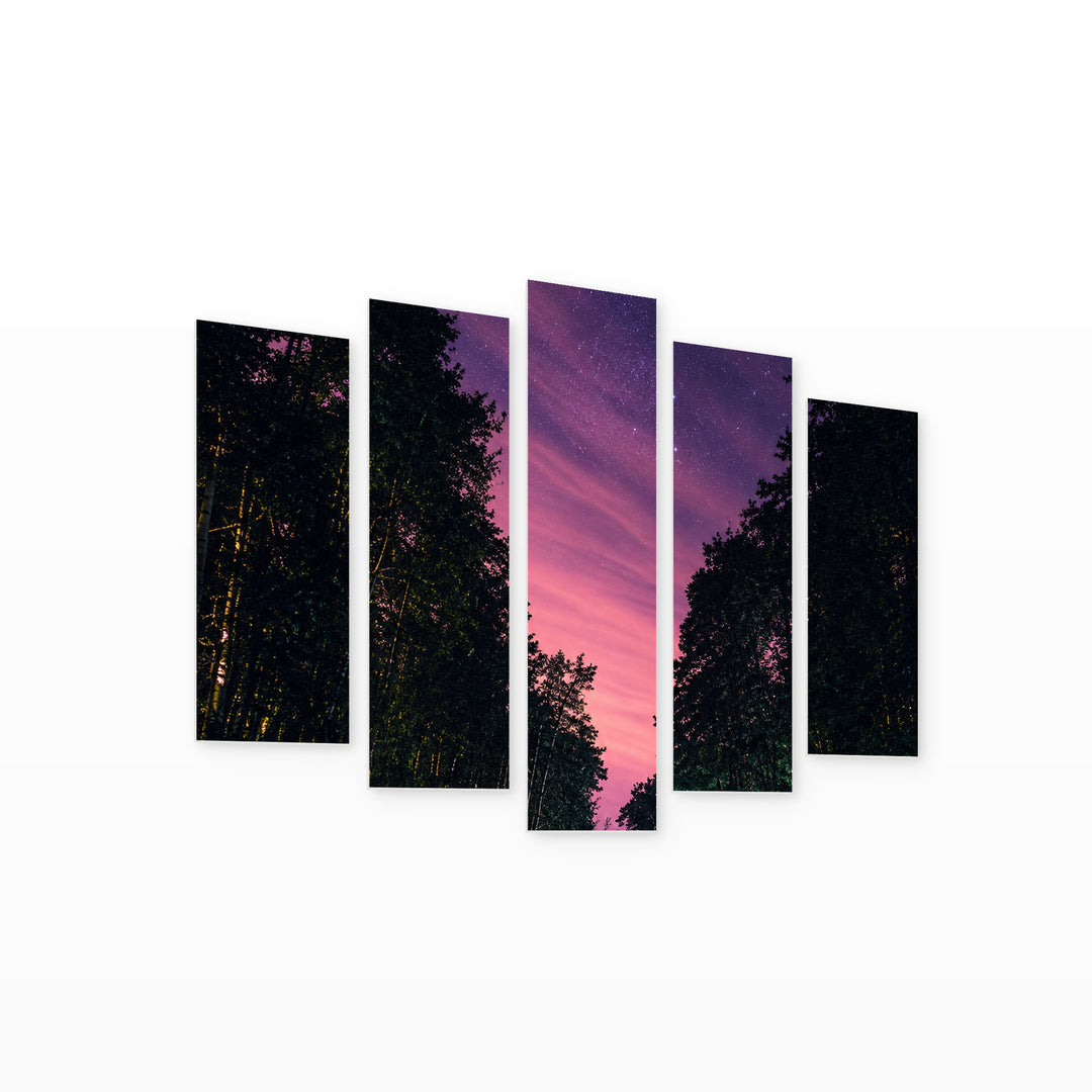 Rising Stars at Night — five-panel wall art on white background in perspective | 5wallart 57671 M1