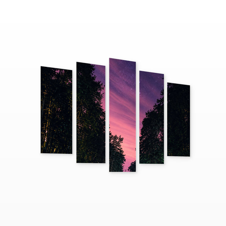 Rising Stars at Night — five-panel wall art on white background in perspective | 5wallart 57671 M1