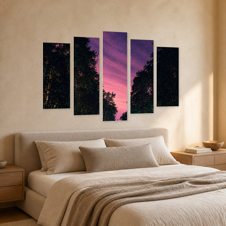 Rising Stars at Night — five-panel wall art in perspective interior | 5wallart 57671 M2