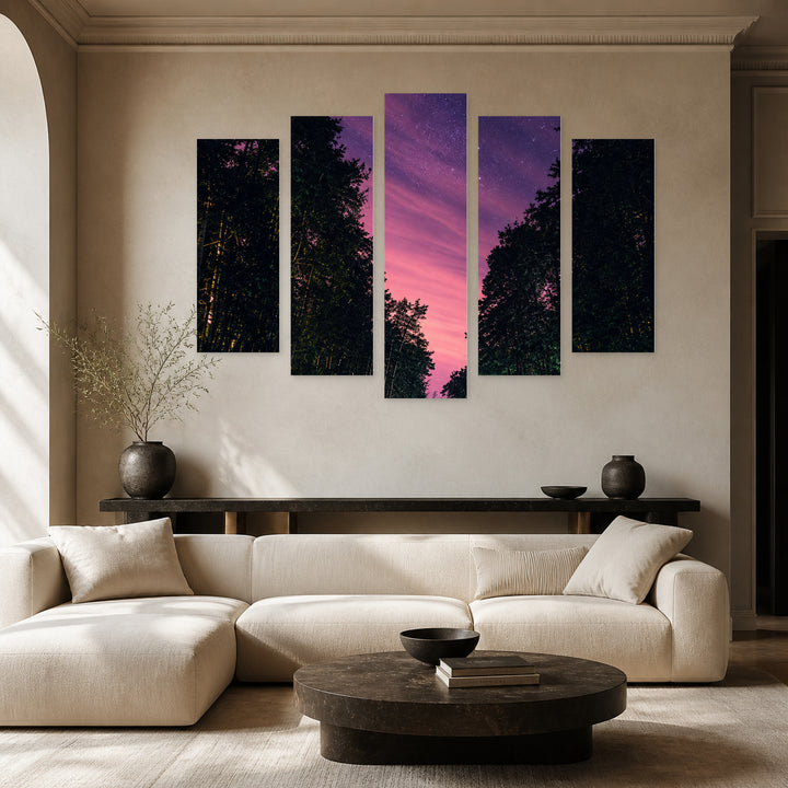 Rising Stars at Night — five-panel wall art in frontal interior | 5wallart 57671 M3
