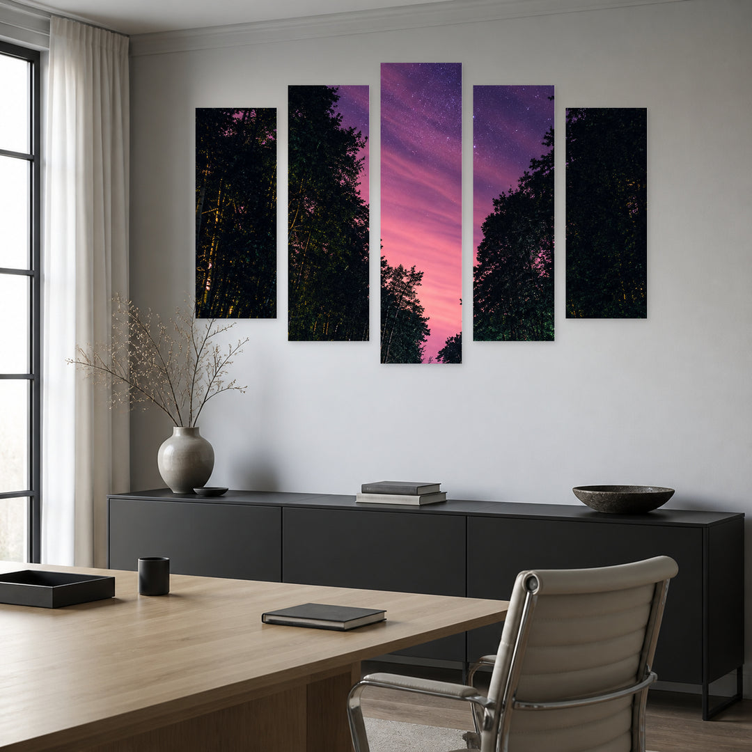 Rising Stars at Night — five-panel wall art in alternate frontal interior | 5wallart 57671 M4