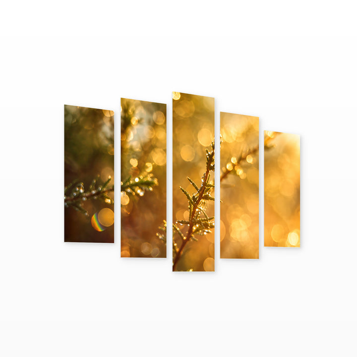 Glowing Dew with Dreamlike Atmosphere — five-panel wall art on white background in perspective | 5wallart 57673 M1
