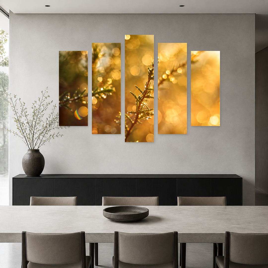 Glowing Dew with Dreamlike Atmosphere — five-panel wall art in alternate frontal interior | 5wallart 57673 M4