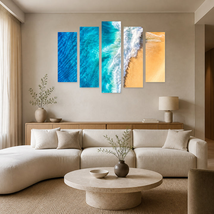 Meeting the Ocean with Dreamlike Atmosphere — five-panel wall art in frontal interior | 5wallart 57677 M3