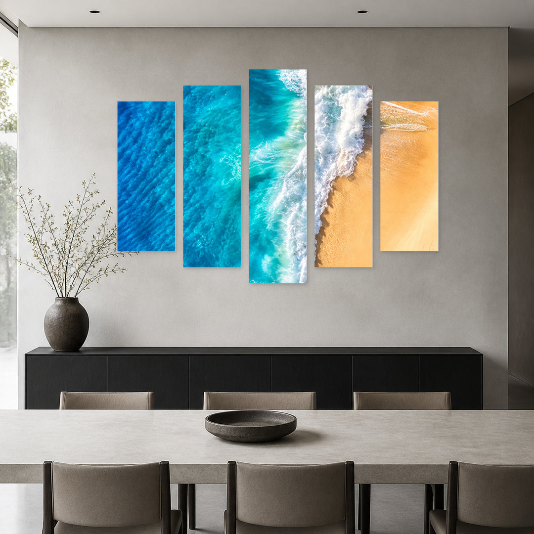 Meeting the Ocean with Dreamlike Atmosphere — five-panel wall art in alternate frontal interior | 5wallart 57677 M4