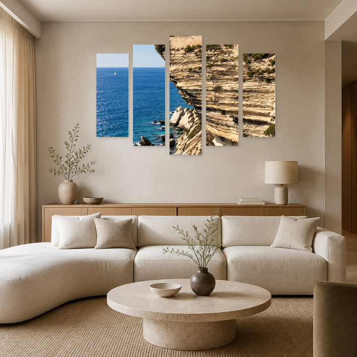 Bonifacio, Corsica in Blue and Gold — five-panel wall art in frontal interior | 5wallart 57681 M3