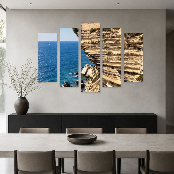 Bonifacio, Corsica in Blue and Gold — five-panel wall art in alternate frontal interior | 5wallart 57681 M4