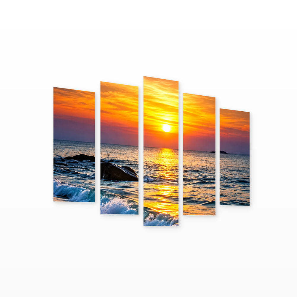 Summer Evenings at Golden Sunset — five-panel wall art on white background in perspective | 5wallart 57682 M1