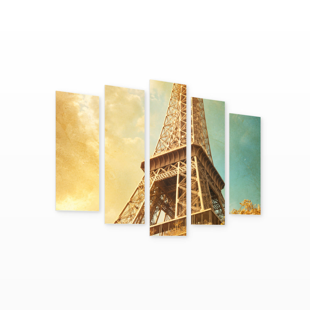 Memory of Paris with Dreamlike Atmosphere — five-panel wall art on white background in perspective | 5wallart 57683 M1
