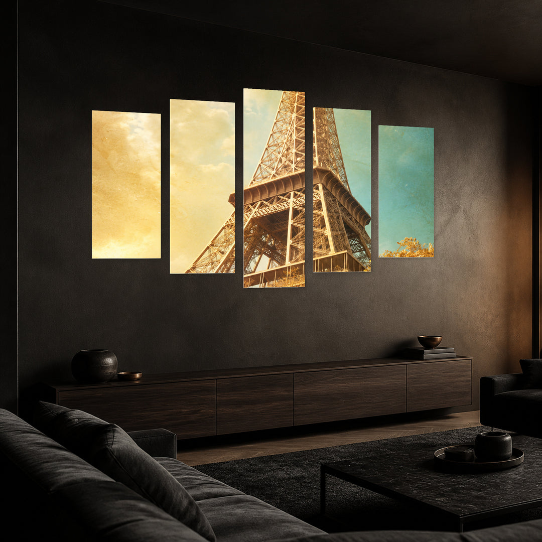 Memory of Paris with Dreamlike Atmosphere — five-panel wall art in perspective interior | 5wallart 57683 M2