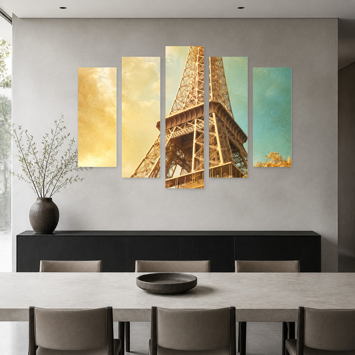 Memory of Paris with Dreamlike Atmosphere — five-panel wall art in alternate frontal interior | 5wallart 57683 M4