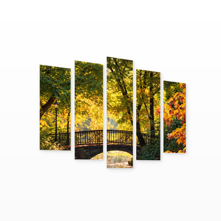 Romantic Walk in Serene Light — five-panel wall art on white background in perspective | 5wallart 57685 M1