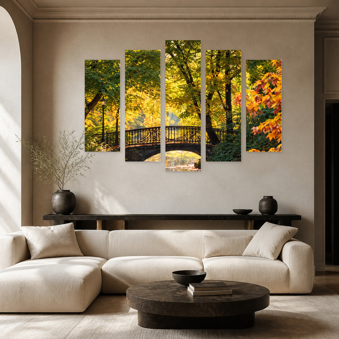 Romantic Walk in Serene Light — five-panel wall art in frontal interior | 5wallart 57685 M3