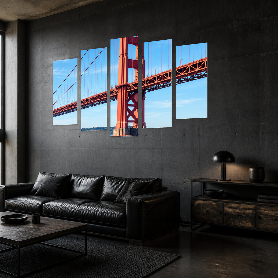 Symbol of San Francisco with Geometric Rhythm — five-panel wall art in perspective interior | 5wallart 57688 M2