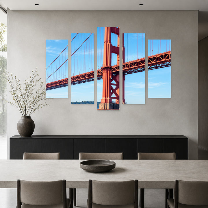 Symbol of San Francisco with Geometric Rhythm — five-panel wall art in frontal interior | 5wallart 57688 M3
