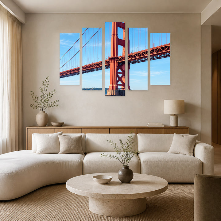 Symbol of San Francisco with Geometric Rhythm — five-panel wall art in alternate frontal interior | 5wallart 57688 M4