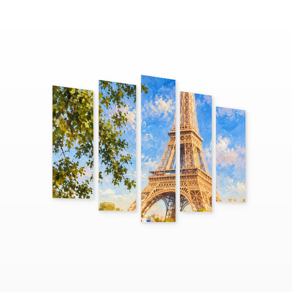 Paris with Dreamlike Atmosphere — five-panel wall art on white background in perspective | 5wallart 57690 M1