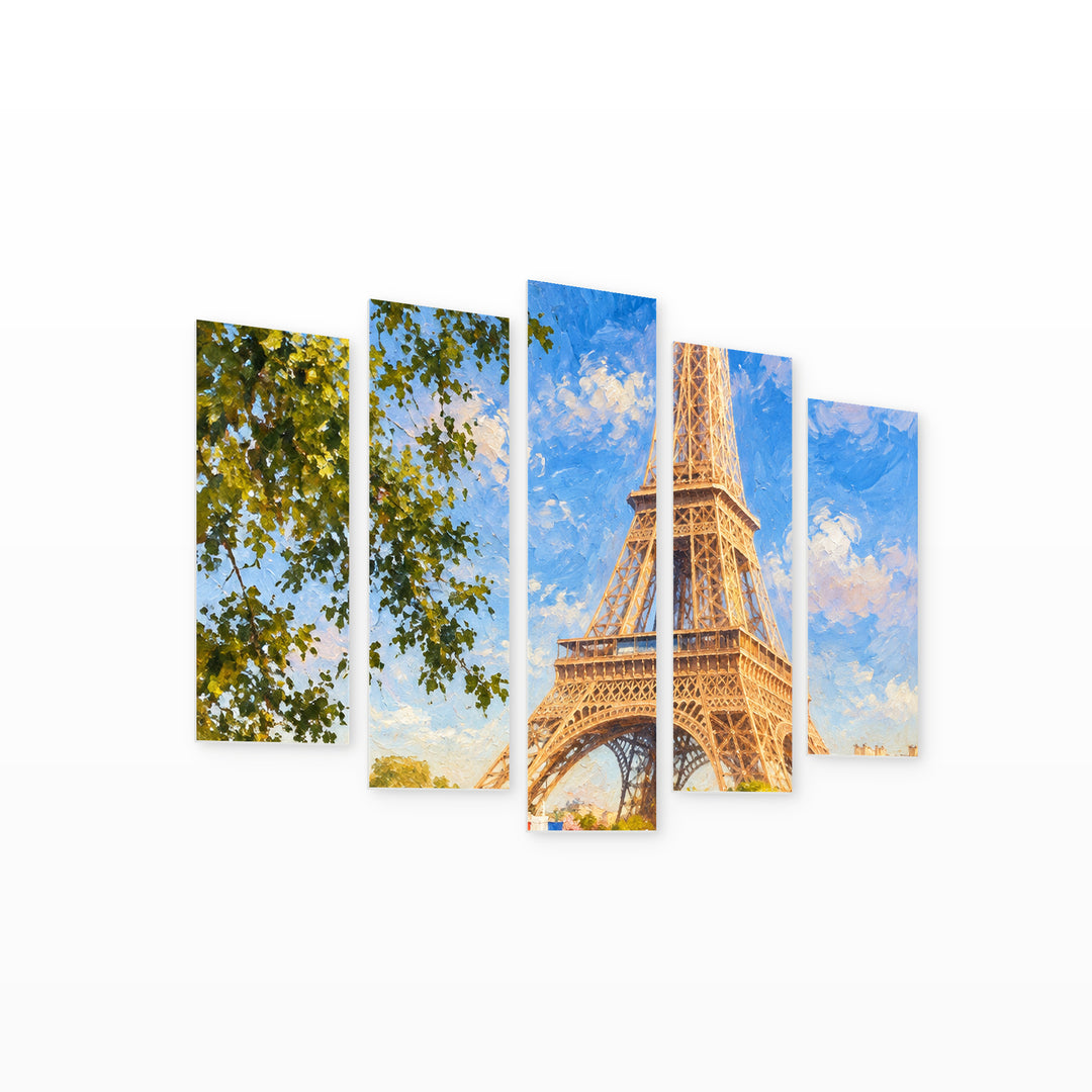 Paris with Dreamlike Atmosphere — five-panel wall art on white background in perspective | 5wallart 57690 M1