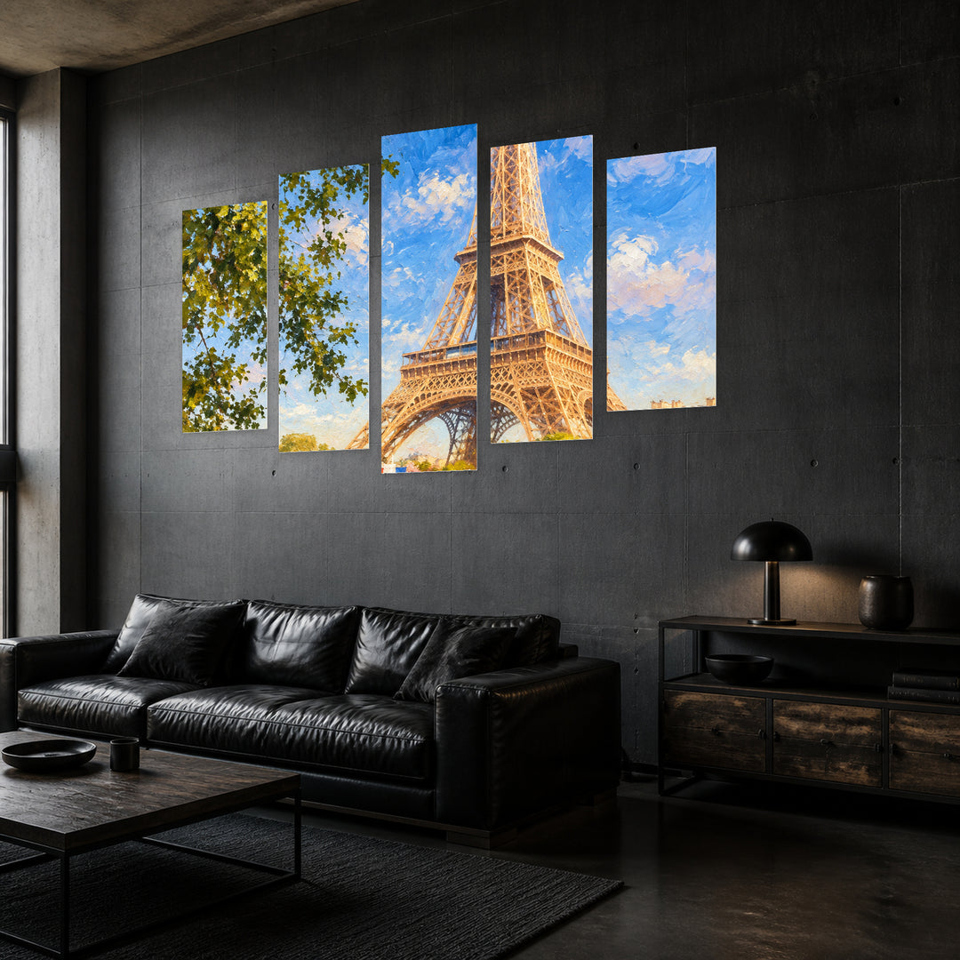 Paris with Dreamlike Atmosphere — five-panel wall art in perspective interior | 5wallart 57690 M2