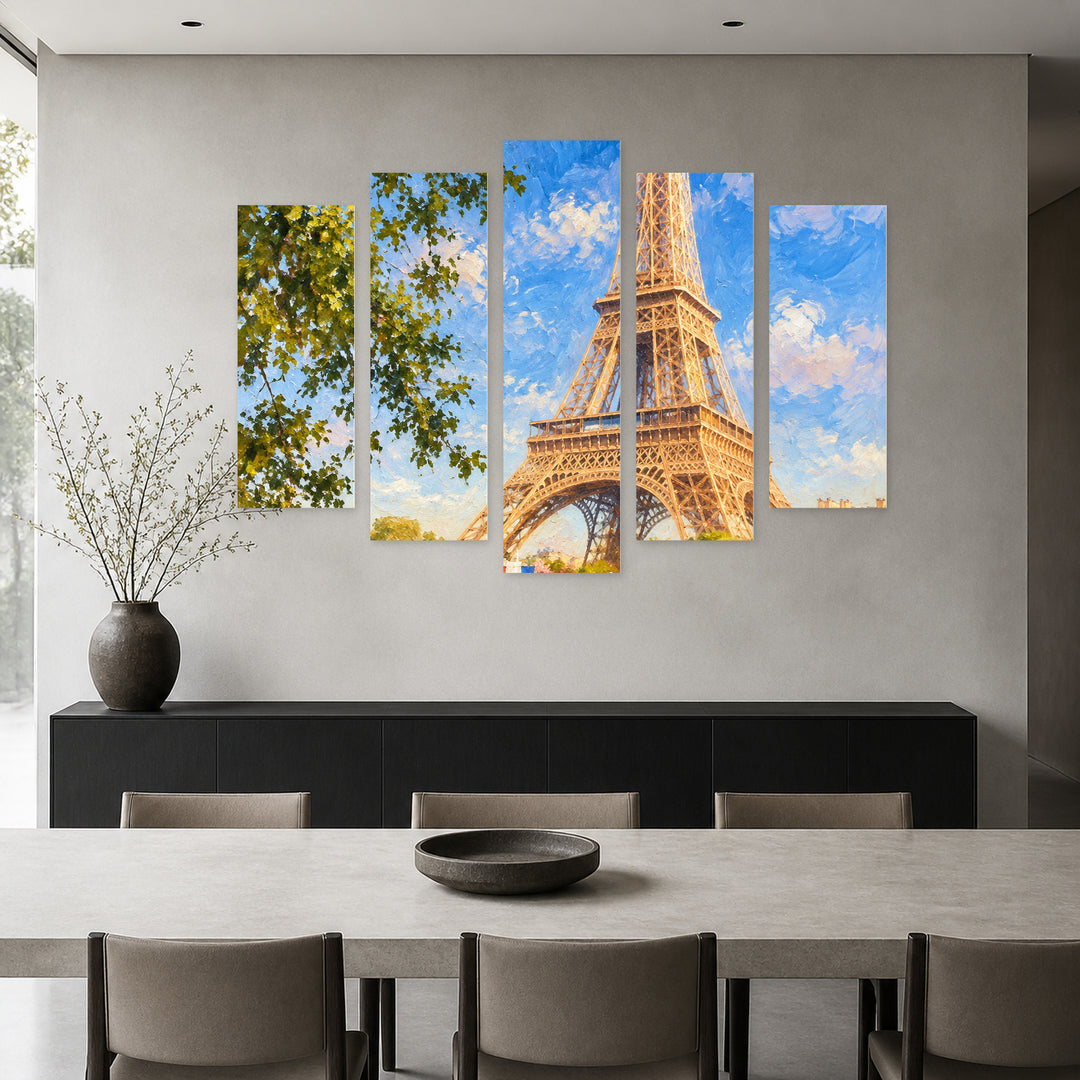 Paris with Dreamlike Atmosphere — five-panel wall art in frontal interior | 5wallart 57690 M3