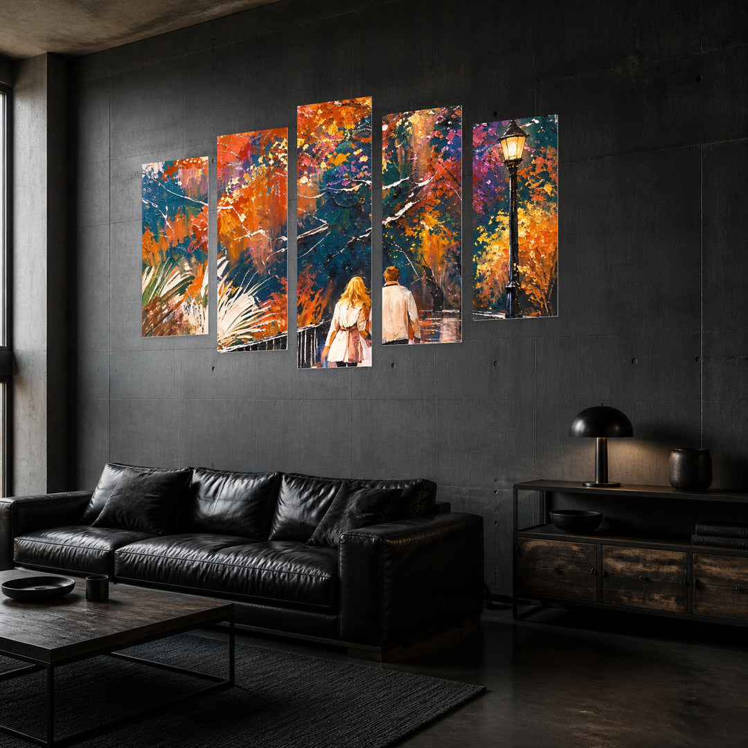 Walk in the Park in Serene Light — five-panel wall art in perspective interior | 5wallart 57692 M2