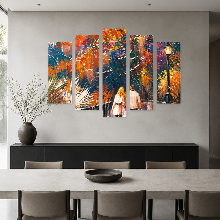 Walk in the Park in Serene Light — five-panel wall art in frontal interior | 5wallart 57692 M3