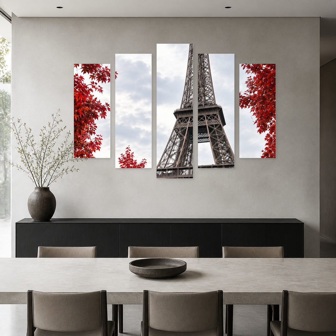 Autumn in Paris Landscape Study — five-panel wall art in frontal interior | 5wallart 57696 M3