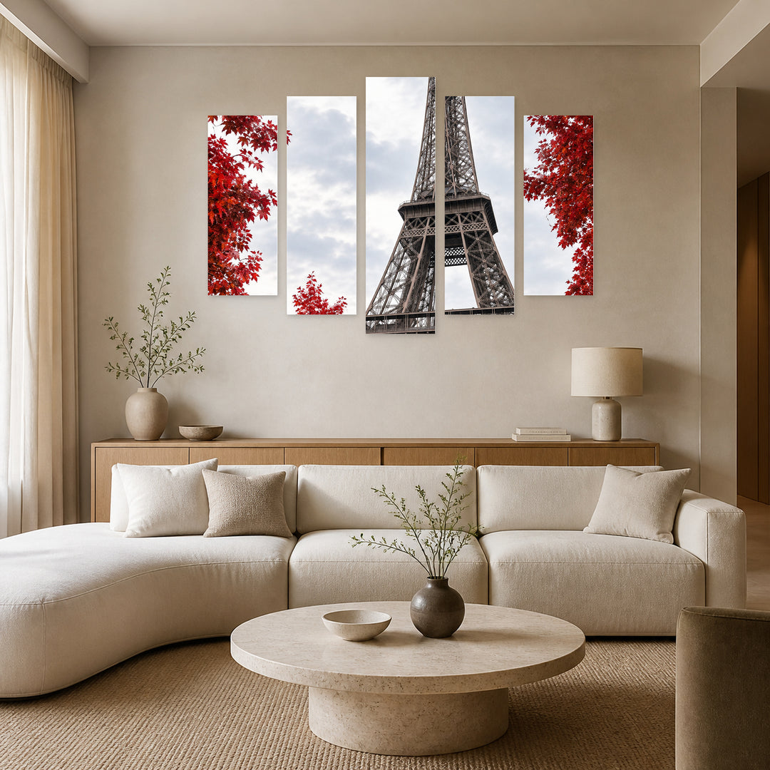 Autumn in Paris Landscape Study — five-panel wall art in alternate frontal interior | 5wallart 57696 M4