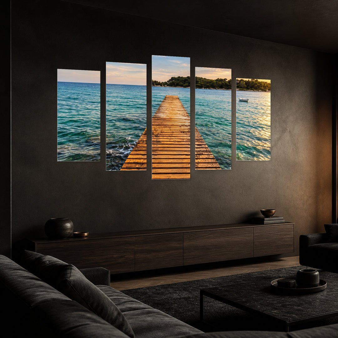 Invitation to a Walk in Vivid Color — five-panel wall art in perspective interior | 5wallart 57697 M2