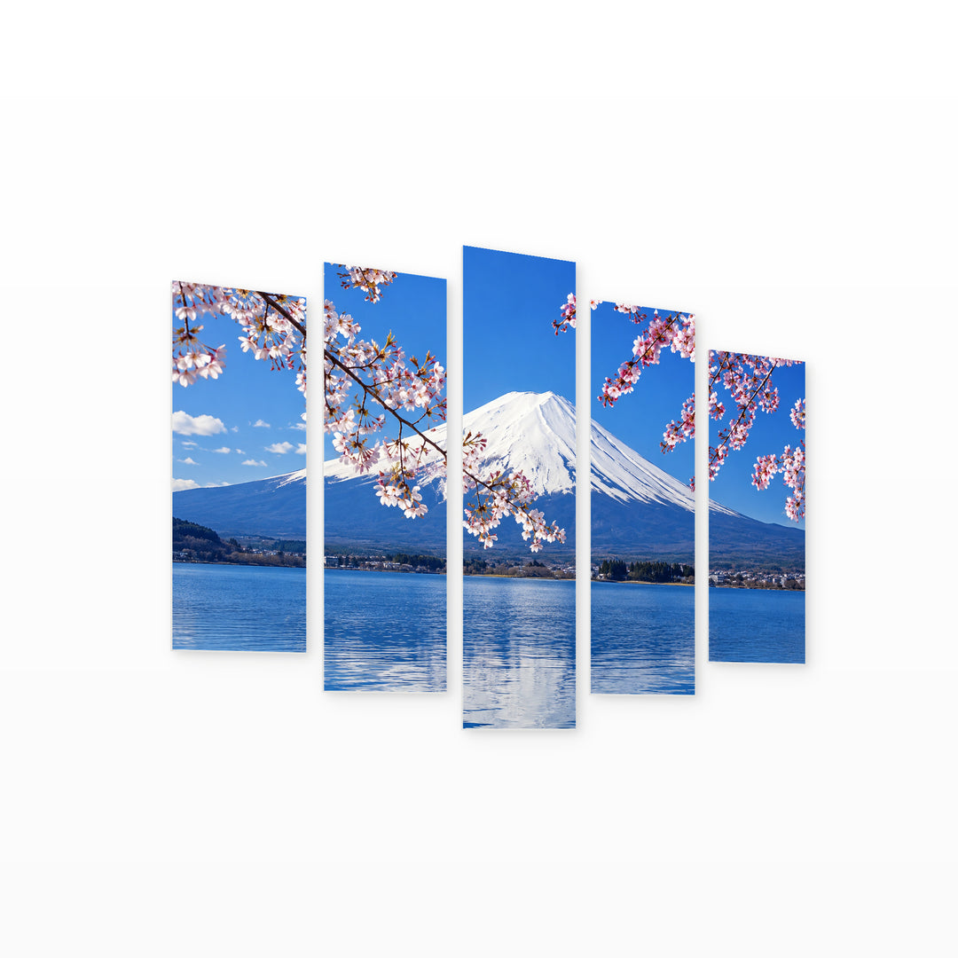 Landscape, Japan with Geometric Rhythm — five-panel wall art on white background in perspective | 5wallart 57698 M1