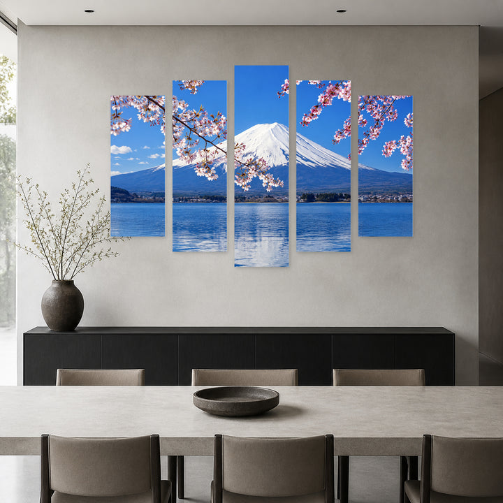 Landscape, Japan with Geometric Rhythm — five-panel wall art in frontal interior | 5wallart 57698 M3