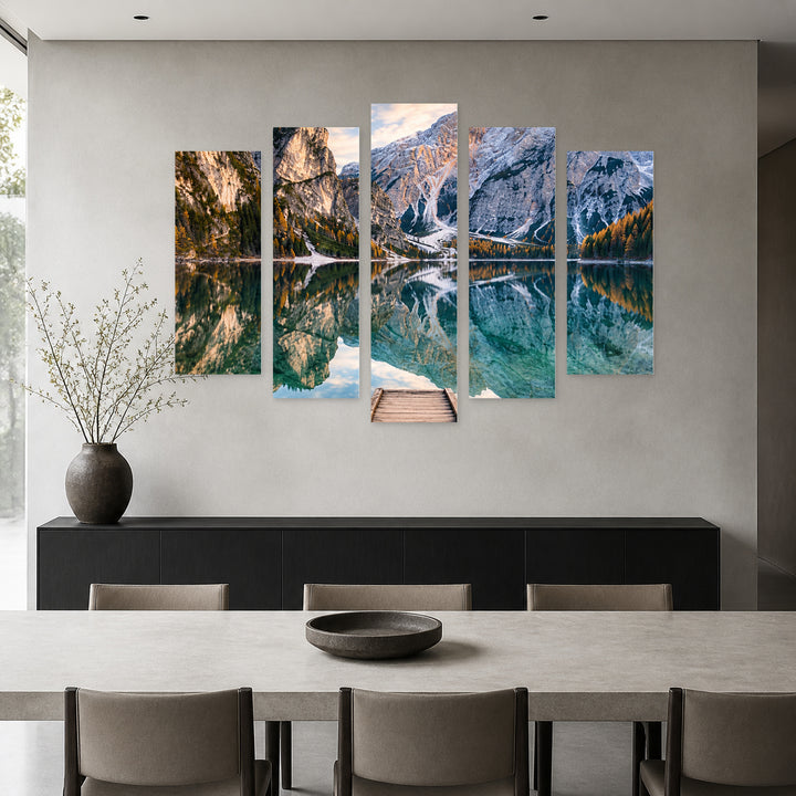 Scandinavian Mountain Lake in Serene Light — five-panel wall art in alternate frontal interior | 5wallart 57699 M4