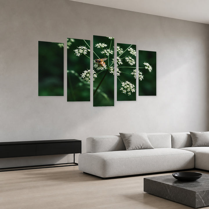 Forest Minimalism with Geometric Rhythm — five-panel wall art in perspective interior | 5wallart 57700 M2
