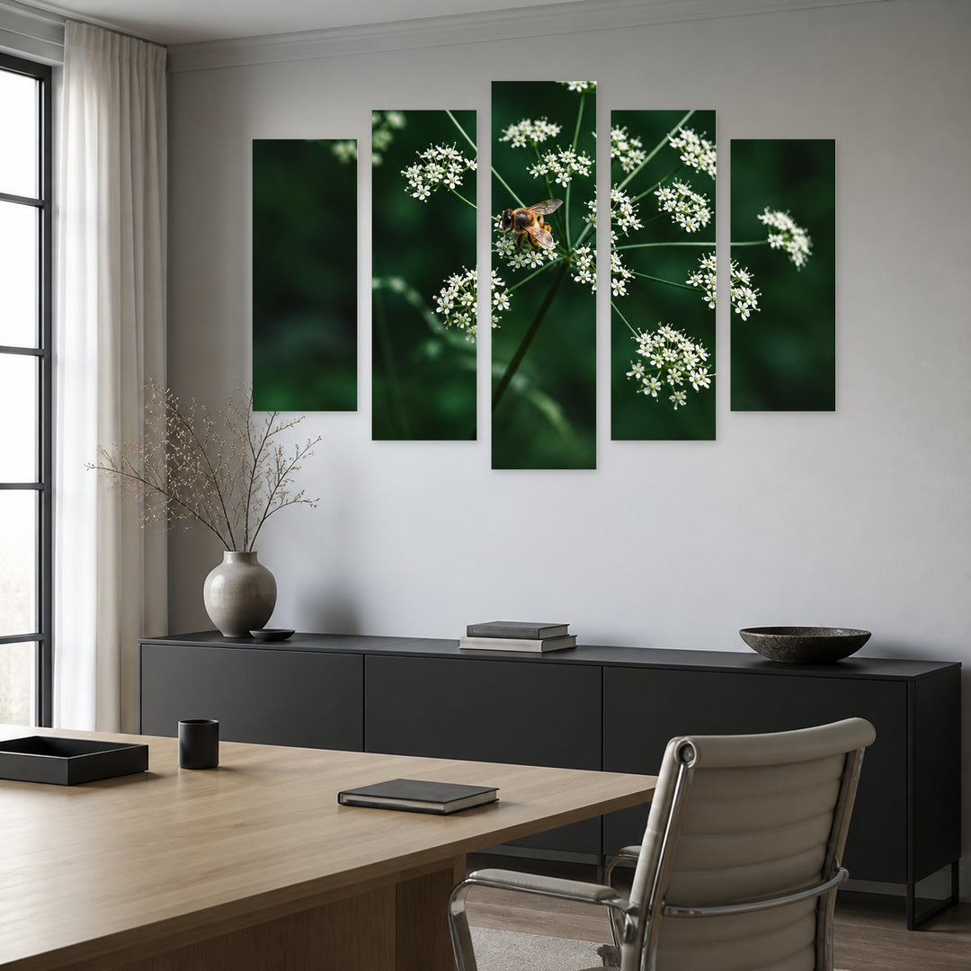 Forest Minimalism with Geometric Rhythm — five-panel wall art in frontal interior | 5wallart 57700 M3