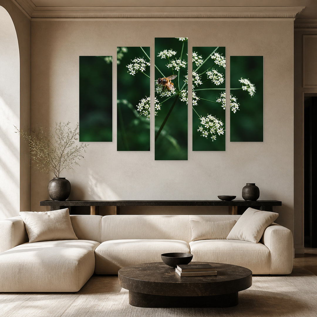 Forest Minimalism with Geometric Rhythm — five-panel wall art in alternate frontal interior | 5wallart 57700 M4