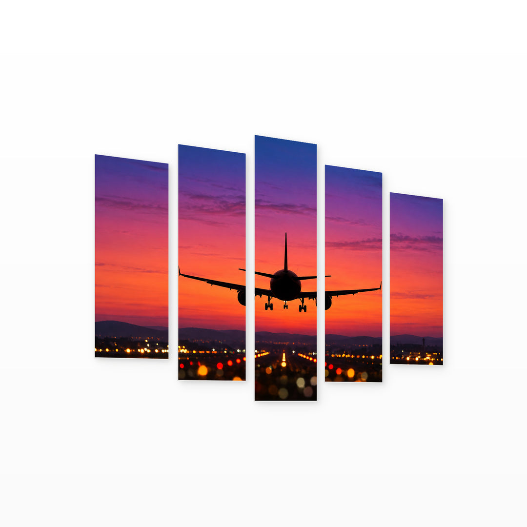 Takeoff in Vivid Color — five-panel wall art on white background in perspective | 5wallart 57704 M1