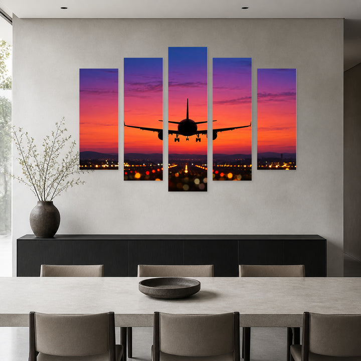 Takeoff in Vivid Color — five-panel wall art in frontal interior | 5wallart 57704 M3