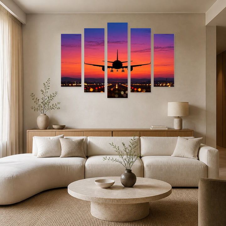 Takeoff in Vivid Color — five-panel wall art in alternate frontal interior | 5wallart 57704 M4