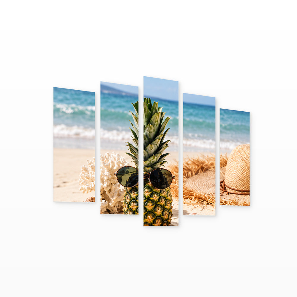 Pineapple on Vacation Landscape Study — five-panel wall art on white background in perspective | 5wallart 57705 M1
