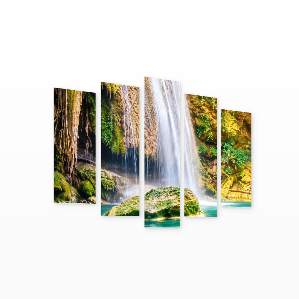 Turquoise Waters in Serene Light — five-panel wall art on white background in perspective | 5wallart 57706 M1
